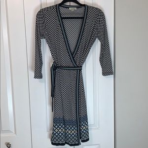 Max Studio Wrap Around Blue/Black/White Dress
